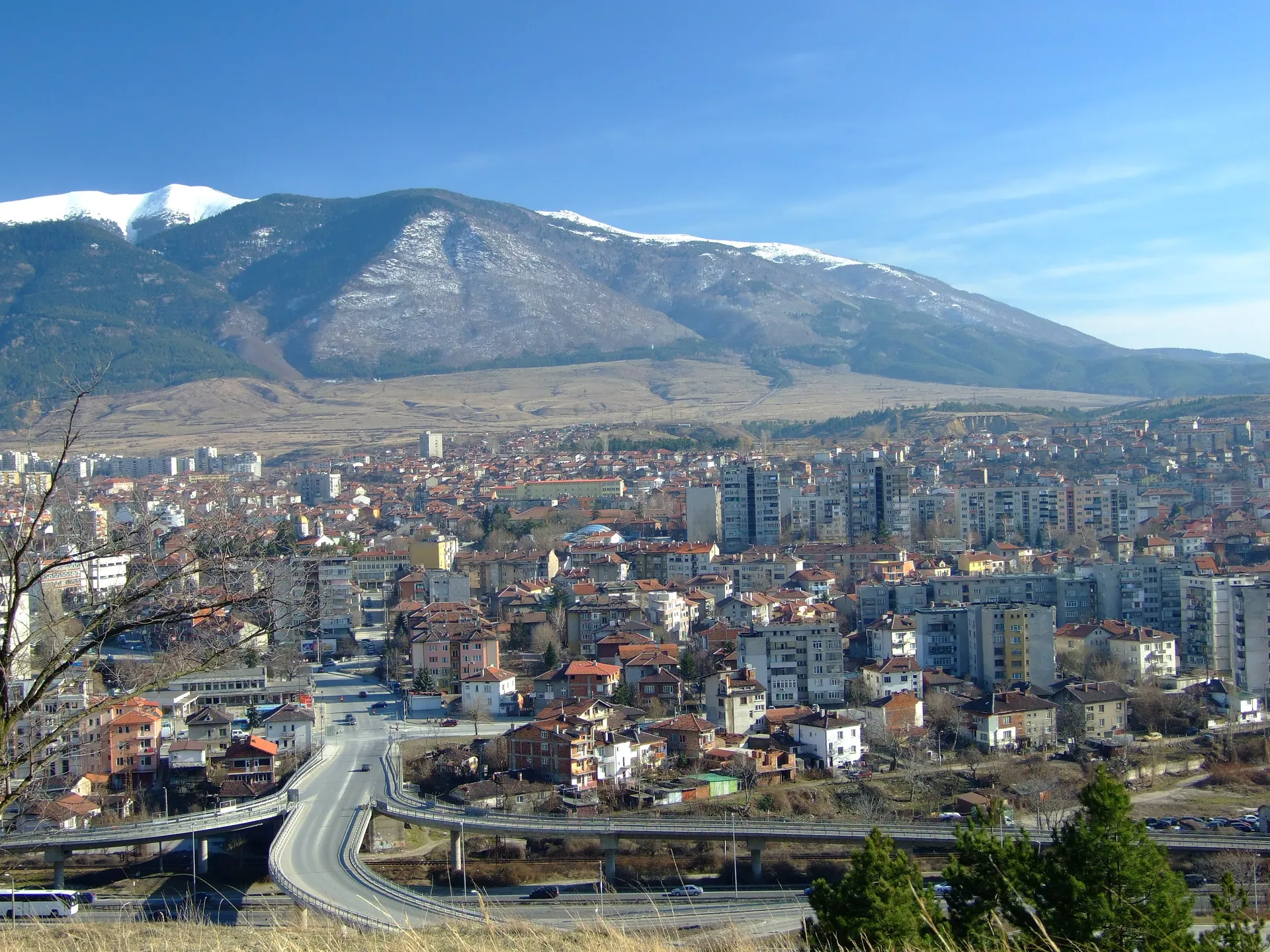 Panorama of Dupnitsa and Rila Mountain, Bulgaria